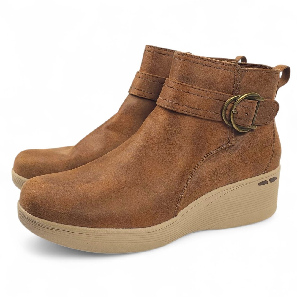 Skechers Womens Pier Lite Brown Wedge Ankle Boots Size 10 Zip Up Comfort Shoe